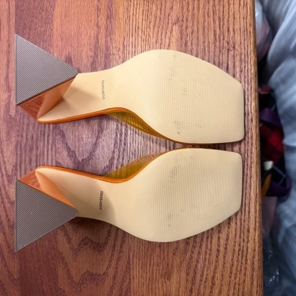 Lilliana orange see through pump sandal heel size 9 mules‎ triangle heel bold - Picture 3 of 6
